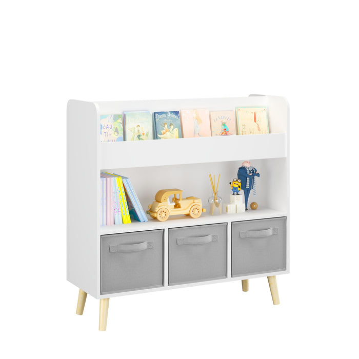 Bookshelf With 3 Bins, Storage Shelf For Toys And Books - White