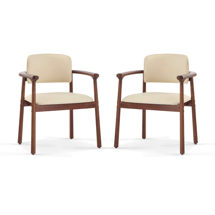 Dining Room Chairs, Ideal For Home & Kitchen (Set of 2) - Beige / Dark Walnut