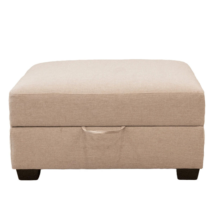 Classic Living Room Storage Ottoman, Fabric Upholstered Footstool With Storage Cabinet, Hardwood Frame, Beige