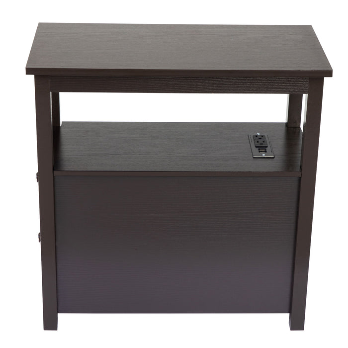 Transitional Nightstand With USB Charging Station, Wooden End Table Bedside Table, 2 Drawer Home & Kitchen Storage Cabinet - Espresso