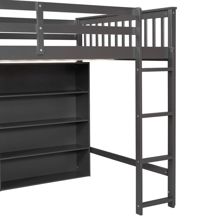 Loft Bed With 8 Open Storage Shelves And Built In Ladder