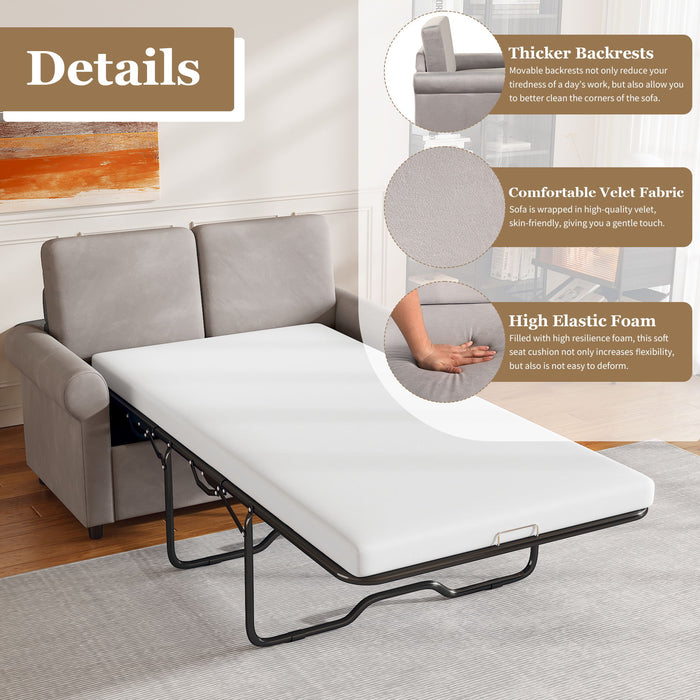 57.4" Pull Out Sofa Bed, Sleeper Sofa Bed With Premium Twin Size Mattress Pad, 2 In 1 Pull Out Couch Bed With Two USB Ports For Living Room, Small Apartment, Light Gray (Old Sku:Wf296899)
