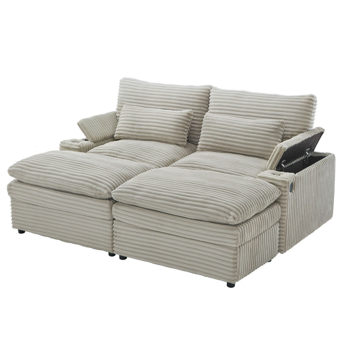 Loveseat Sofa Sectional Convertible With Storage And USB Ports - Gray