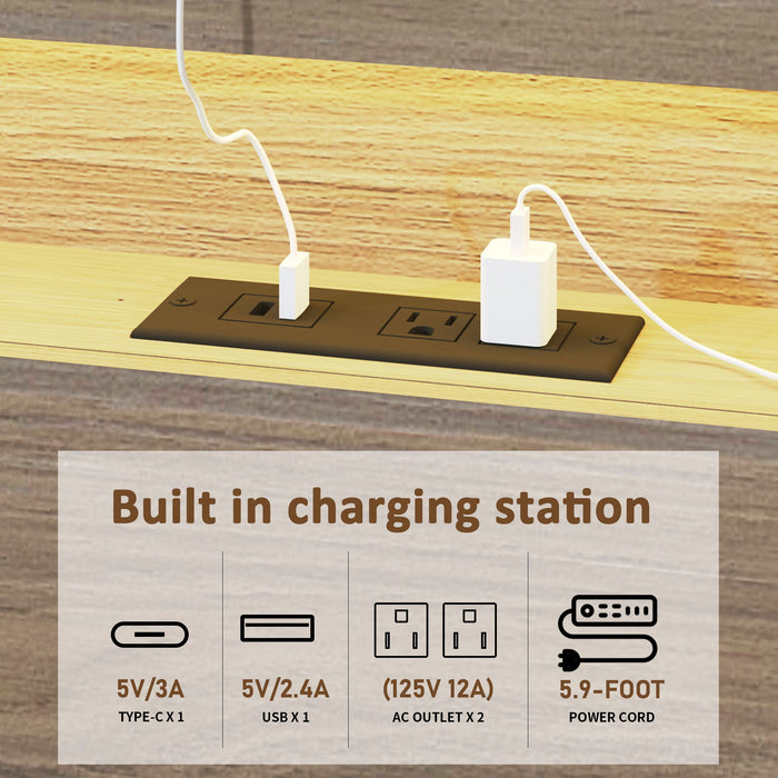 King Size Platform Bed Frame With Storage LED Light Headboard And Usb, Noise Free - Dark Gray