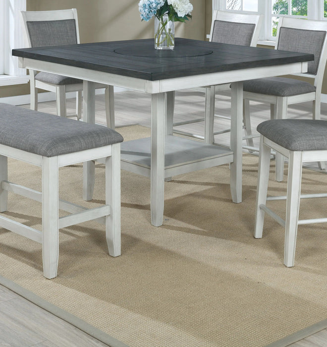 Contemporary Transitional Counter Height Dining Table With 20" Lazy Susan Chalk Gray Finish Wooden Wood Veneers Solid Wood Dining Room Furniture