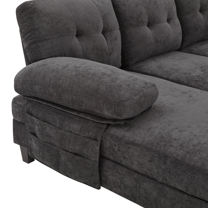 U-Shaped Sectional Sofa 103.5" Black Chenille Fabric Couch With Dual Chaise Lounges, Storage Pockets, Armrest Pillows