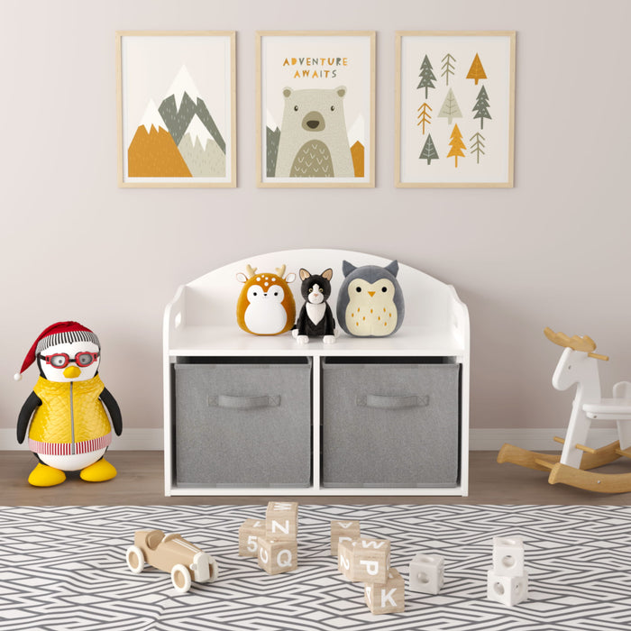 Toy Box Bench With Collapsible Drawers, Storage Cabinet Organizer - White