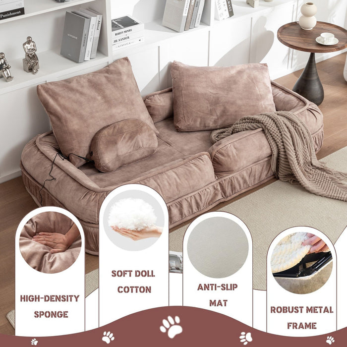 Upholstered Human Dog Bed And Pets, Bean Bag Floor Sofa With Massage Pillow, 5 Adjustable Positions & 2 Soft Pillows