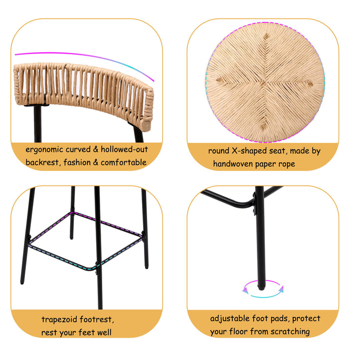 Boho Style Handwoven Paper Rope Counter Stools (Set of 2)