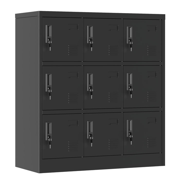 9 Door Employee Storage Locker With Card Slot, Lockers For Office, Gym, School, And Home - Black