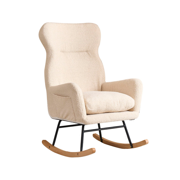 Modern Teddy Fabric Rocking Chair With High Backrest And Armrests Lounge Accent Chair For Living Room - Beige