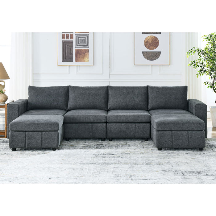 [Video]Upholstered Modular Sofa, U-Shaped Sectional Sofa Sets For Living Room Apartment (4-Seater, 2 Ottoman)