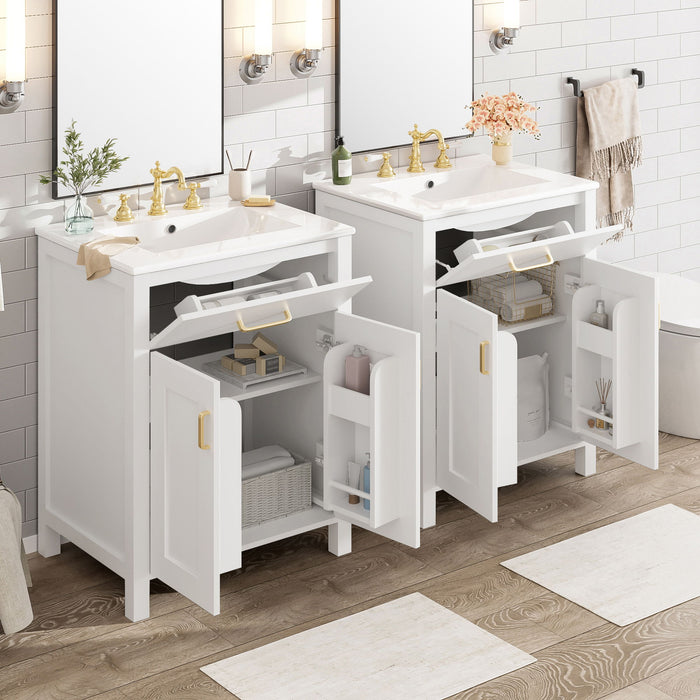Modern Bathroom Vanity With Ceramic Sink, Soft-Close Doors, Flip Drawer, U-Shaped Shelves, Elegant Storage Solution