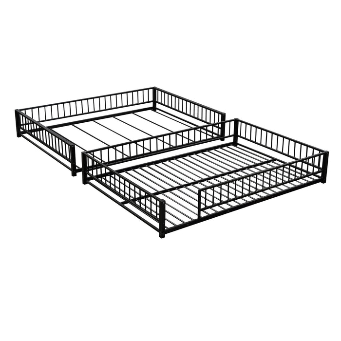 Bunk Bed Frame With Ladder And Safety Guardrails