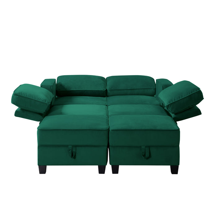 116'' Square Arm Sectional Sofa Green Velvet