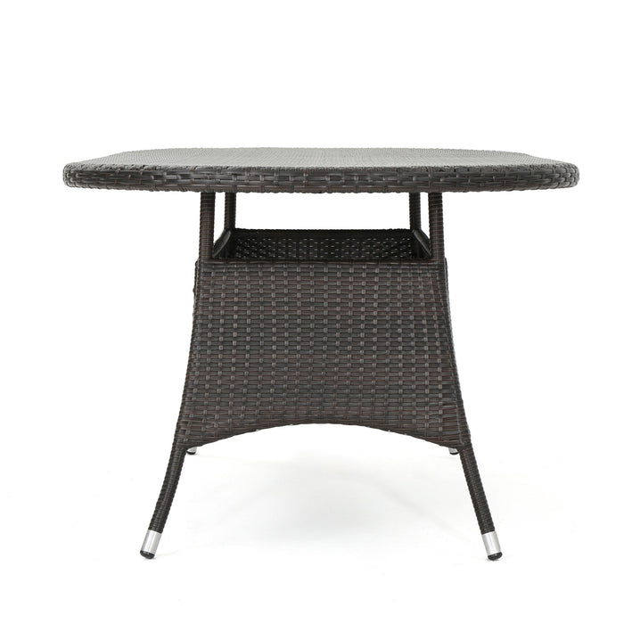 Outdoor Oval Dining Table With Silver Tipped Legs - Brown Multi