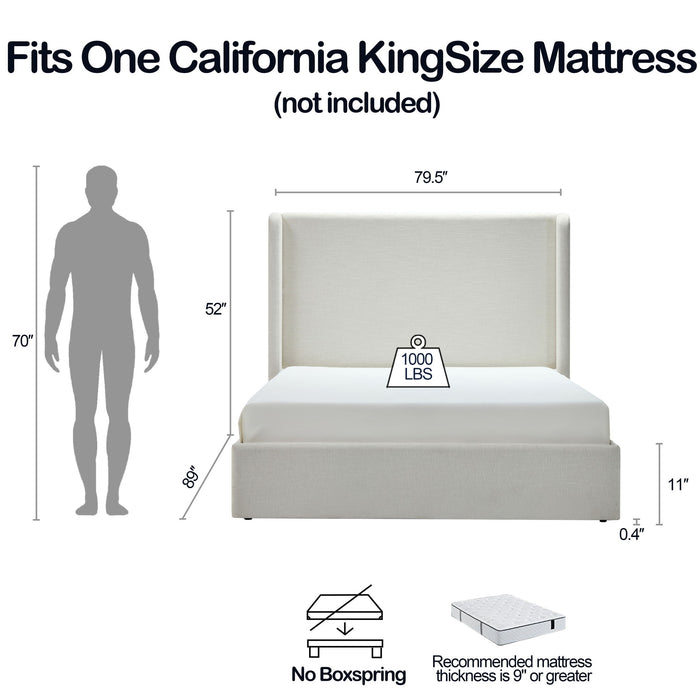 Carmen - California King Size Upholstered Wingback Bed - Ivory