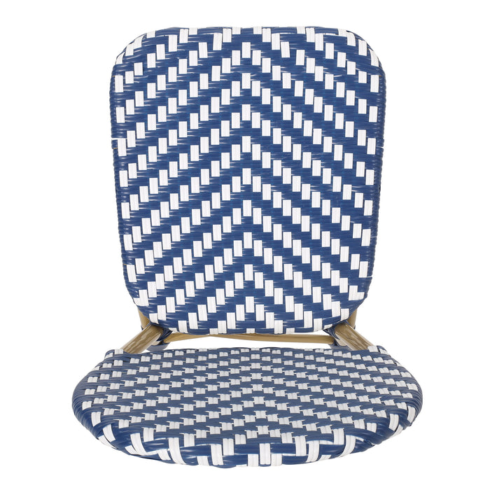 Outdoor Rattan And Aluminum French Armless Bistro Chairs Set - Navy Blue