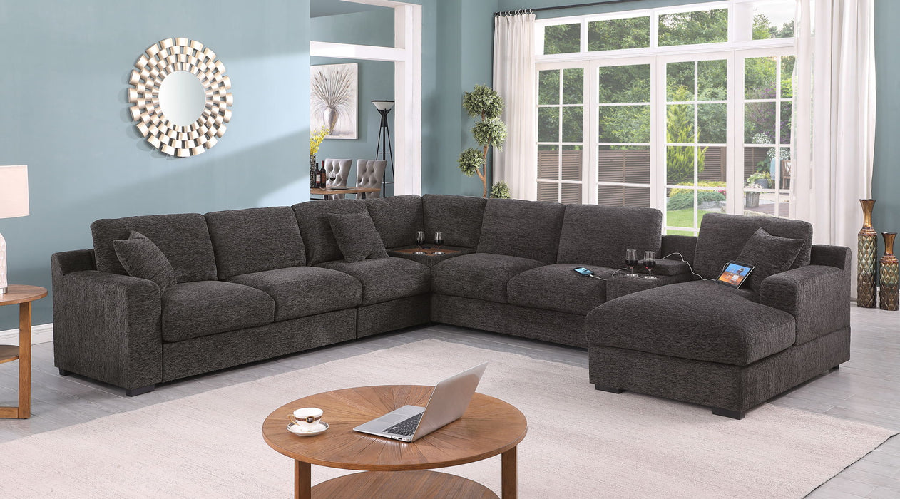 Celine - Corner Sectional Sofa With Right Facing Chaise, Cupholders, And Charging Ports - Gray