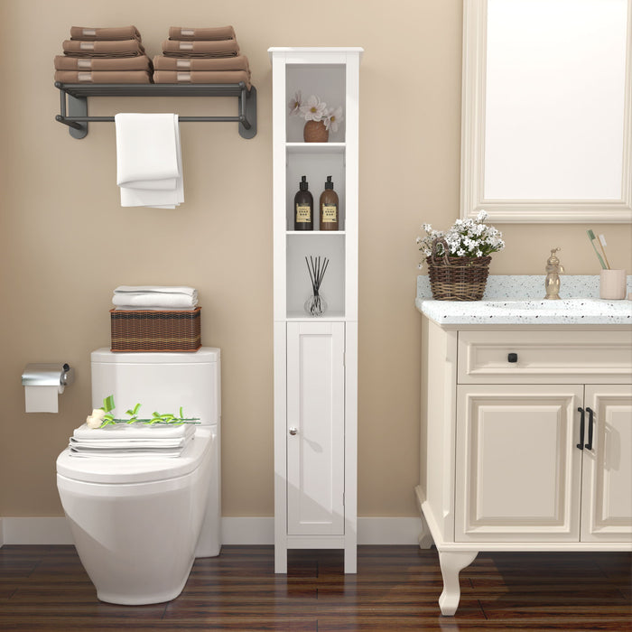Slim Tall Bathroom Storage Cabinet With Adjustable Shelves, Anti Tip Freestanding Cabinet - White