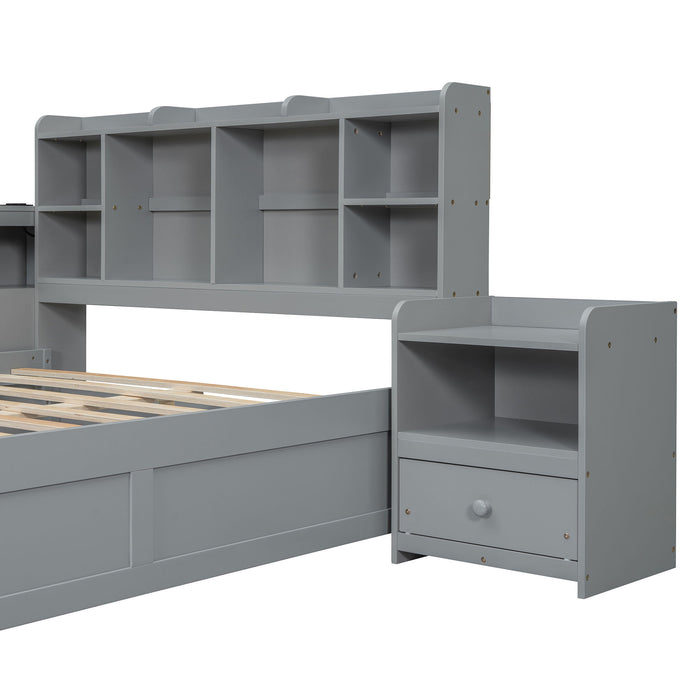 Platform Bed With Multi Functional Storage Space, Nightstand, 2 Drawers, USB Ports And Desk