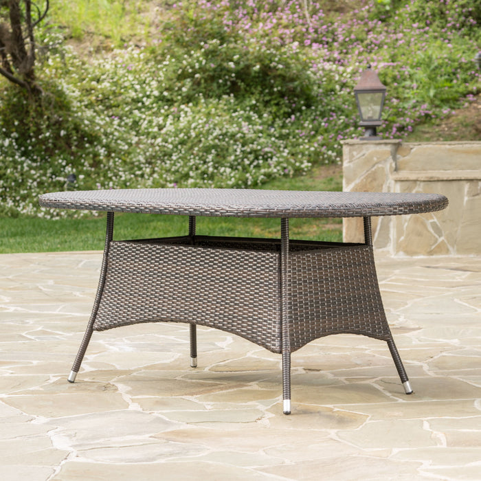 Outdoor Oval Dining Table With Silver Tipped Legs - Brown Multi