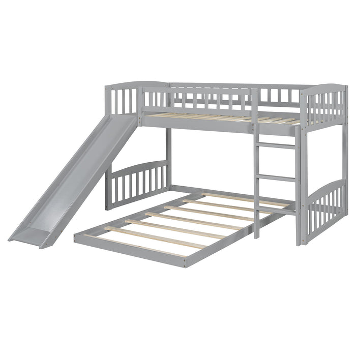 Twin Over Twin Classic Bunk Bed With Slide And Ladder - Gray