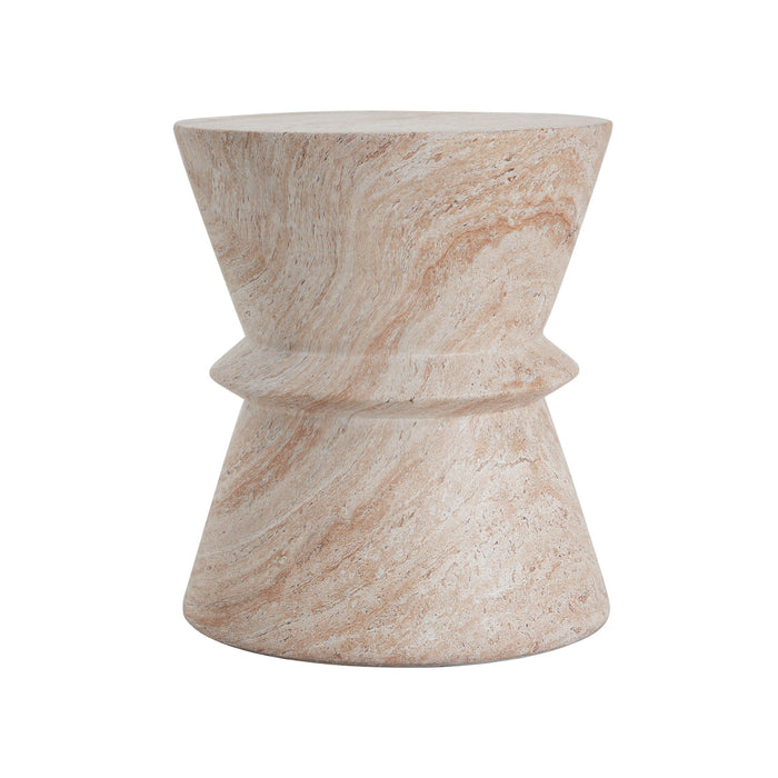 Outdoor / Indoor Lightweight Concrete Side Table With Travertine - Beige