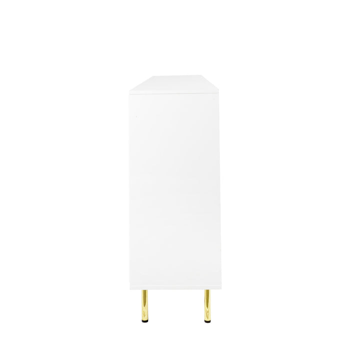 3 Door Large Storage Sideboard With Handles For Kitchen, Dining Room And Living Room, Accent Buffet Cabinet, Coffee Bar Sideboard Cabinet With 3 Doors - White / Gold