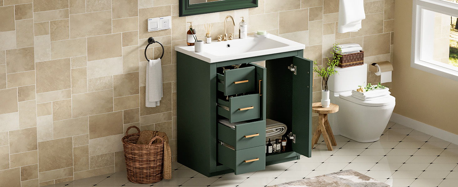 Ceramic Sink Combo, Freestanding Vanity Set With 3 Drawers & Soft Closing Doors
