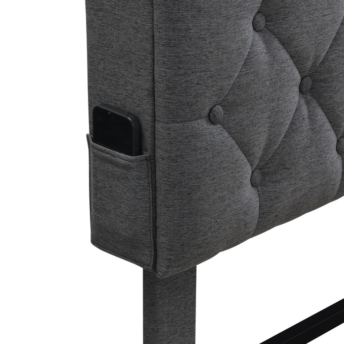 Modern Upholstered Platform Bed Frame With Button Tufted Headboard And USB Ports