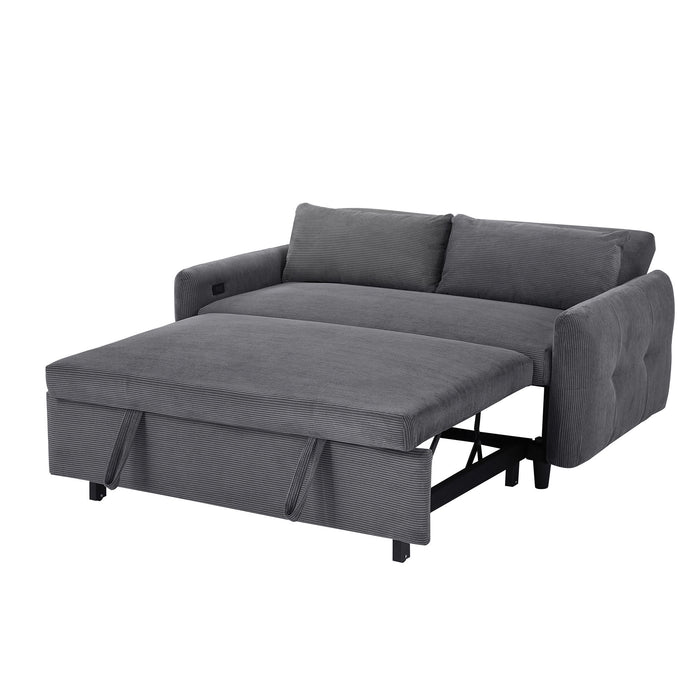 Pull-Out 2 Seat Modern Sleeper Sofa With 2 Throw Pillows And USB Ports