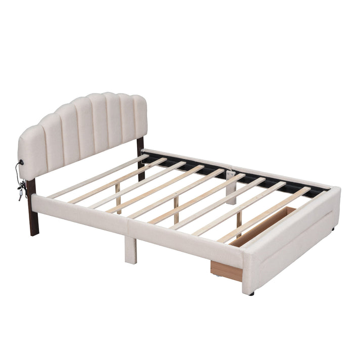 Upholstered Platform Bed With Drawer