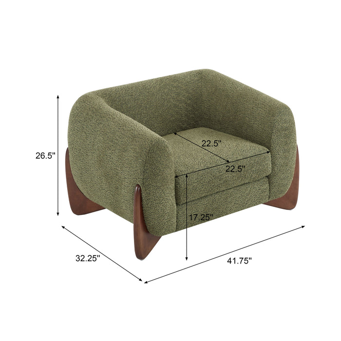 Modern Upholstered Boucle Arm Chair With Tuxedo Design And Triangular Legs