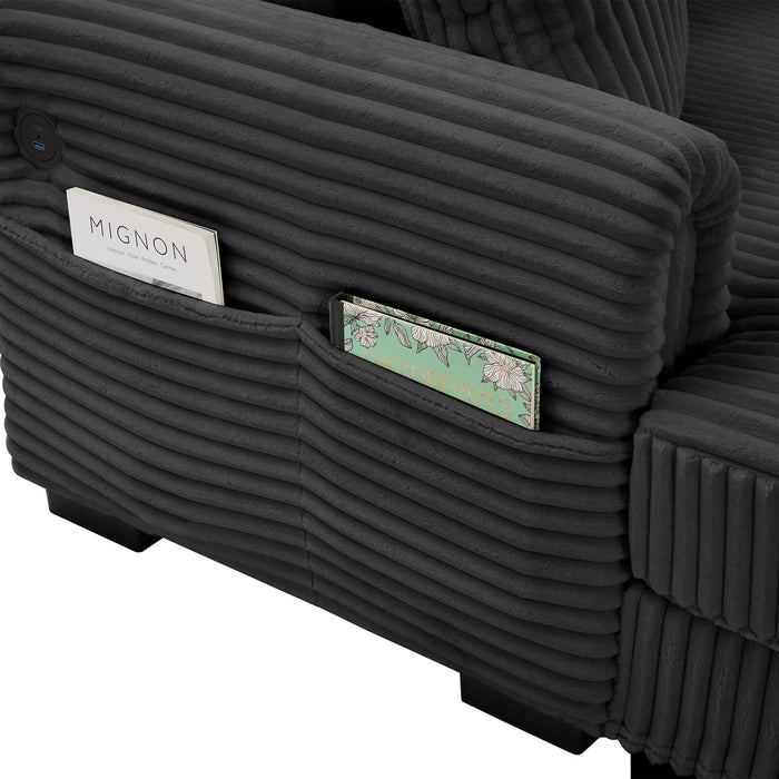 2 Seater L Shaped Chaise Sofa With Reversible Cushion, USB - C Charging Port, Storage Pocket, Convertible Left / Right Design