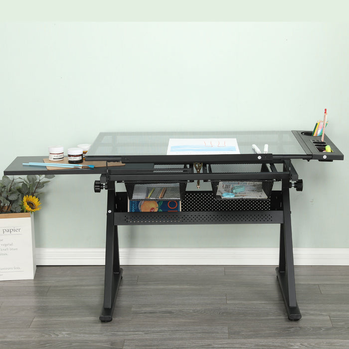 Adjustable Tempered Glass Drafting Printing Table With Chair