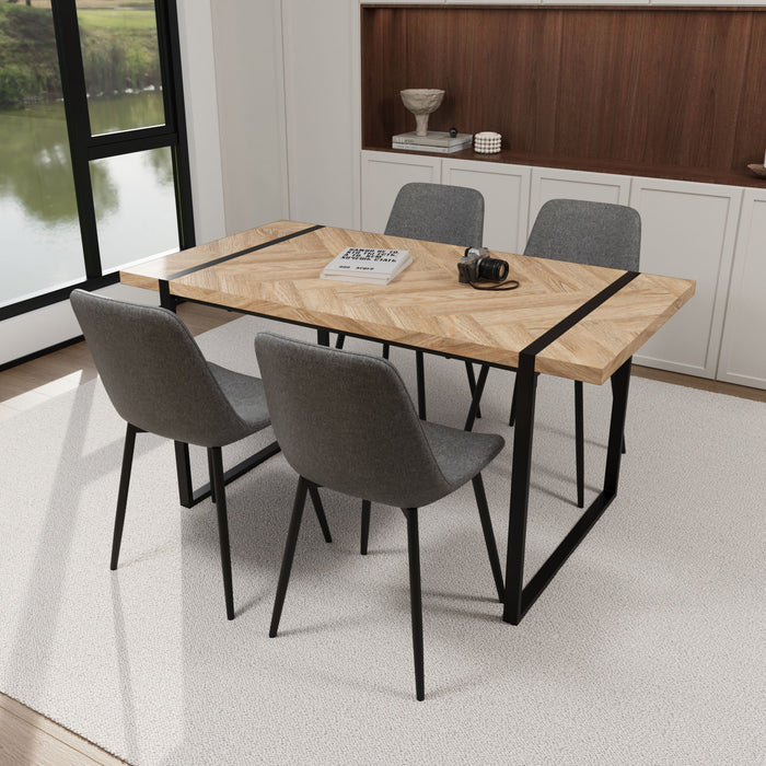 Modern Dining Table & Suede Chair Set WIth Rectangular Metal Base