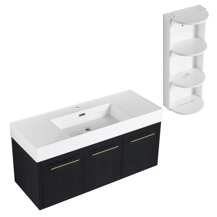 Modern Wall Mounted Bathroom Vanity With Thick Edge Resin Sink And Storage Rack