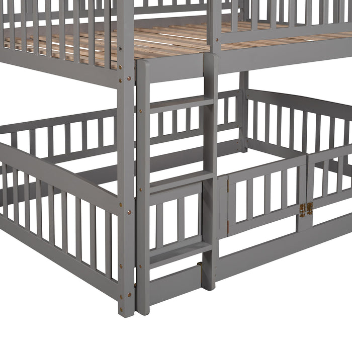 Low Bunk Bed With Slide, Fence And Ladder