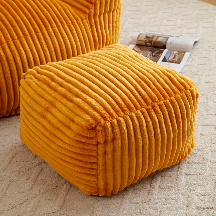 Giant Plush Bean Bag Chair With Armrests And Footstool