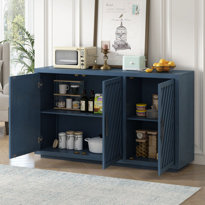 Trexm 3 Door Large Storage Retro Sideboard With Adjustable Shelves And Black Handles For Kitchen, Dining Room And Living Room (Antique Blue)
