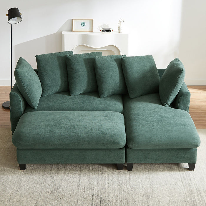 Upholstered L Shaped Sectional Sofa With Storage, Movable Ottoman, And 6 Throw Pillows