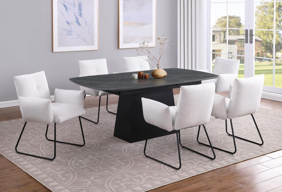 Potero - Faux Marble Extension Leaf Dining Table - Black