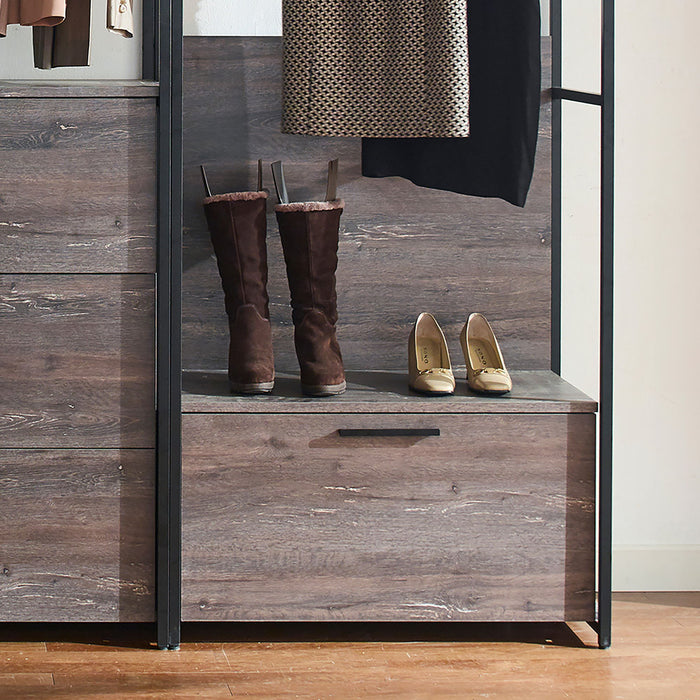 Monica - Wood Walk In Closet System With Powder Coated Metal Frame And Melamine - Rustic