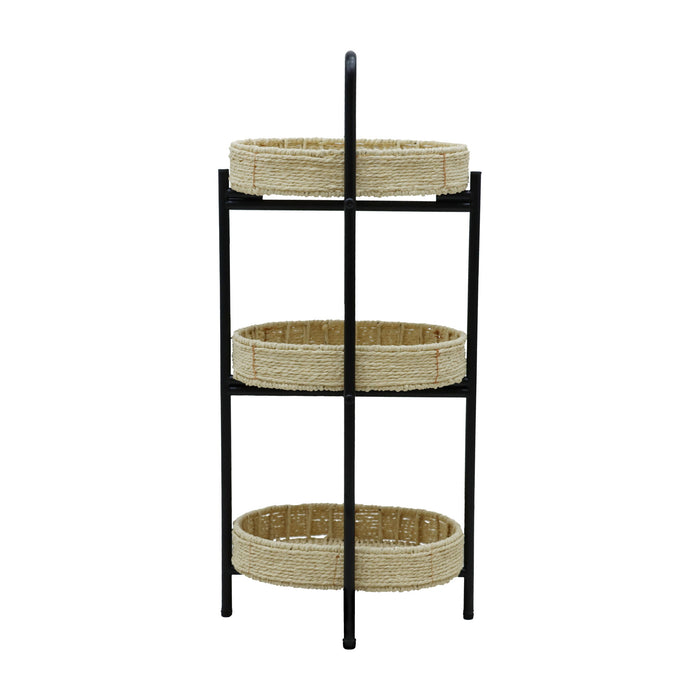 Modern 3 Tier Handwoven Side Table With Oval Organizer