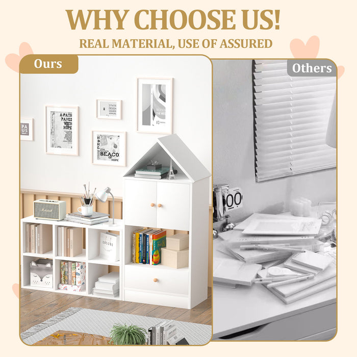 Versatile Children's Bookshelf With House Shaped Design, Multi Functional Storage