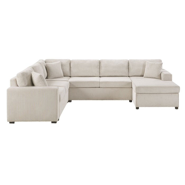 Oversized Sectional U-Shaped Sofa With Chaise Lounge And Three Soft Throw Pillows