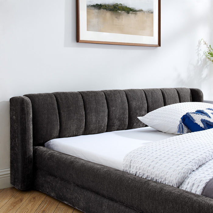 Modern Upholstered Bed Frame With Thick Chenille Fabric And Headboard