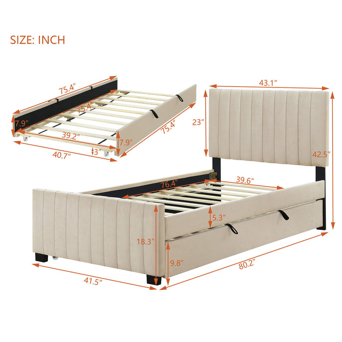 Upholstered Design Platform Bed With Trundle