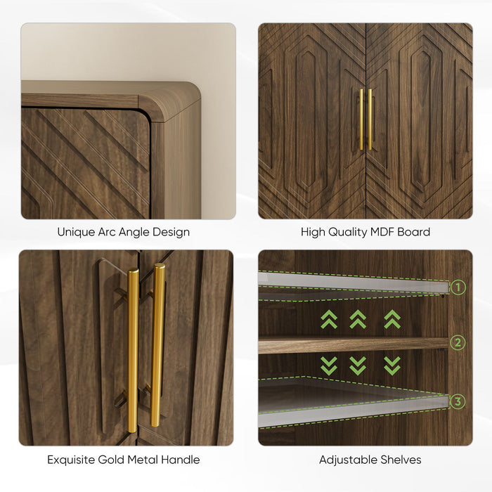 Sideboard Buffet Cabinet With Carved Doors And Adjustable Layer Board